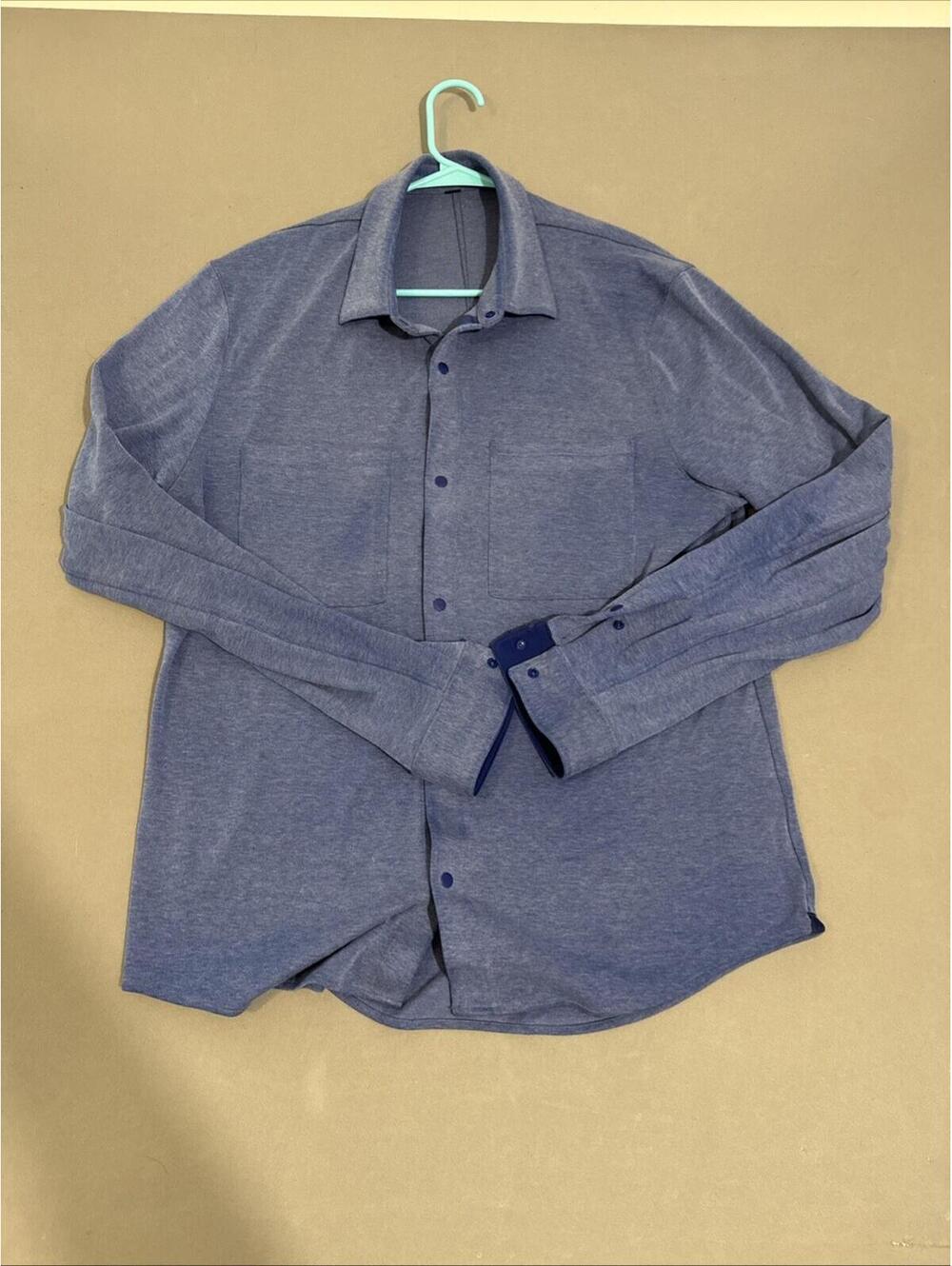 Lululemon Soft Knit Overshirt Men's Large Blue Snap Closure Long Sleeve LM3CZMS